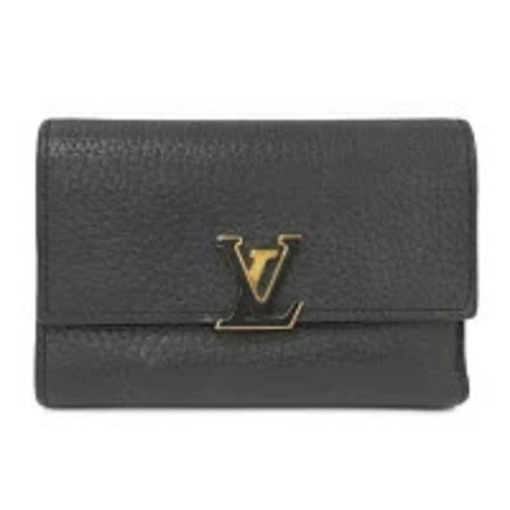 LOUIS VUITTON Portefeuille Capucines Bi fold Wallet Leather Black